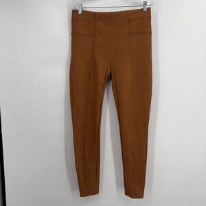 Spanx Faux Suede Leggings Cognac Brown Stretch High Waist Shaping Pants XL